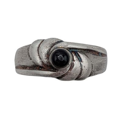 Sale Photo Thumbnail #496: Signed Sterling Silver Black Onyx Swirl Ring Sz. 6