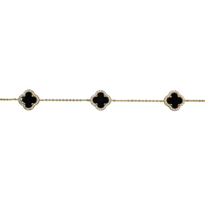 Sale Photo Thumbnail #518: Gold Over Signed Sterling Silver Black Onyx Rhinestone Cross Pendant Cable Chain Bracelet