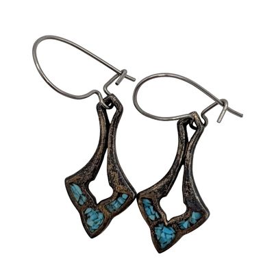 Sale Photo Thumbnail #264: Sterling Turquoise Scallop Teardrop Hook Earrings