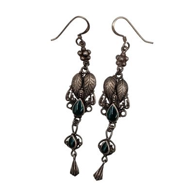 Sale Photo Thumbnail #330: Signed Sterling Silver Green Gemstones Leaves & Flowers Dangle Earrings