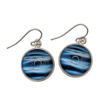 Sale Photo Thumbnail #546: Sterling Silver Blue & White Stripes Epoxy Circle Hook Earrings