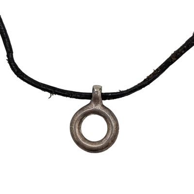 Sale Photo Thumbnail #30: Nine West Sterling Silver Circle Pendant Leather Cord Necklace