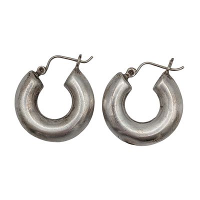 Sale Photo Thumbnail #80: Signed Sterling Silver Puffy Hoop Earrings