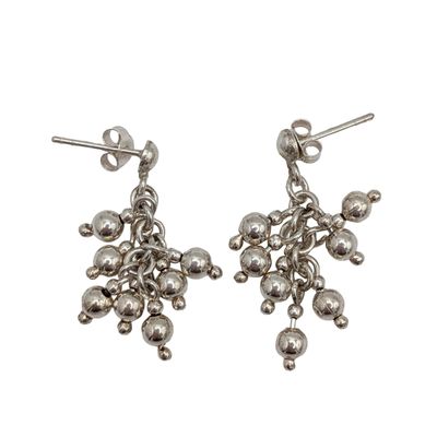 Sale Photo Thumbnail #135: Sterling Silver Ball Bead Chain Link Cluster Earrings