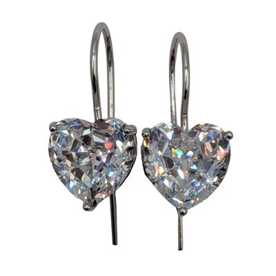 Sale Photo Thumbnail #342: Signed Sterling Silver Large Rhinestone Heart Hook Earrings