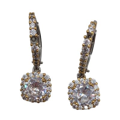 Sale Photo Thumbnail #351: Signed Sterling Silver Rhinestone Square Jacket Earrings
