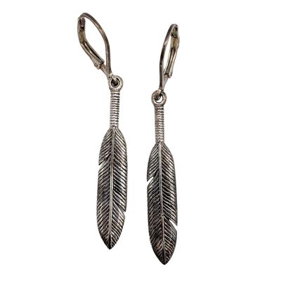 Sale Photo Thumbnail #104: Signed Silver Sterling Feather Drop Earrings