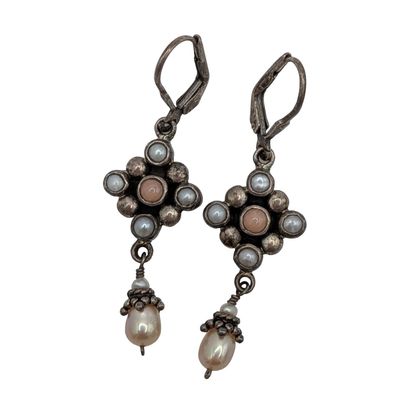 Sale Photo Thumbnail #337: Signed Sterling Silver Pearls Bubbles Dangle Earrings