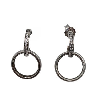 Sale Photo Thumbnail #481: Signed Sterling Silver Cubic Zirconia Open Circle Half Hoop Dangle Earrings