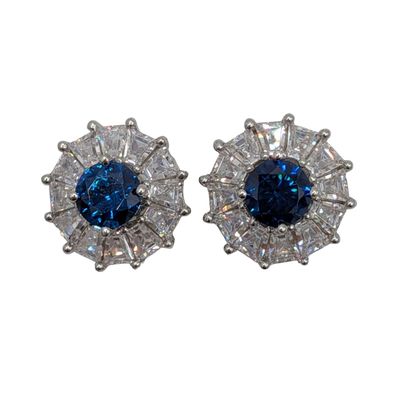 Sale Photo Thumbnail #406: Signed Sterling Silver Blue Clear Rhinestone Stud Earrings