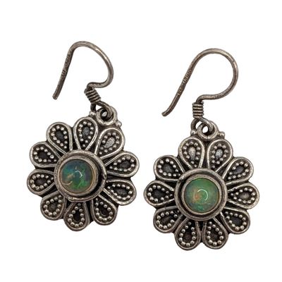 Sale Photo Thumbnail #243: Signed Sterling Silver Opal Flower Hook Earrings