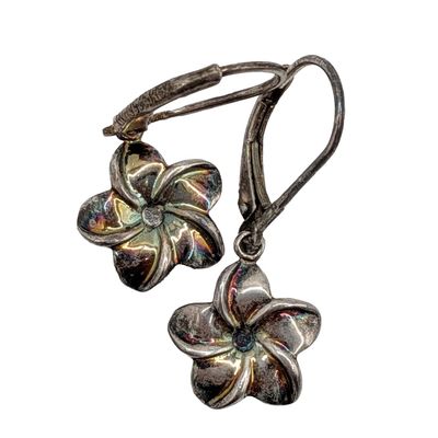 Sale Photo Thumbnail #198: Signed Sterling Silver Flower Jacket Earrings