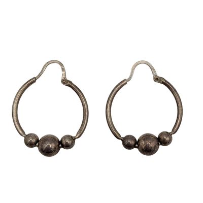 Sale Photo Thumbnail #186: Sterling Silver Ball Beads Hoop Earrings