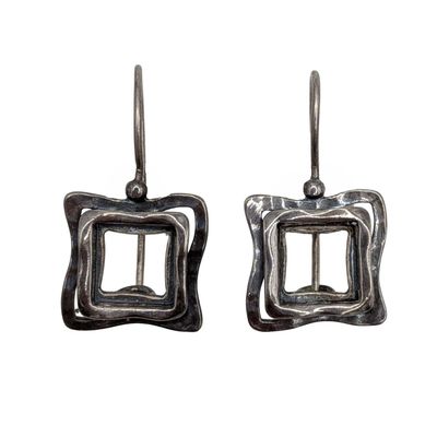 Sale Photo Thumbnail #160: Signed Sterling Silver Textured Square Hook Earrings