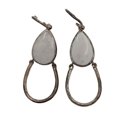 Sale Photo Thumbnail #379: Signed Sterling Silver White Stone Teardrop Dangle Earrings