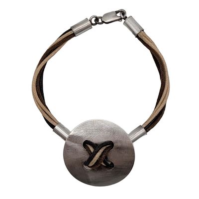 Sale Photo Thumbnail #301: Signed Sterling Silver Multi Color Cords Circle Pendant Bracelet