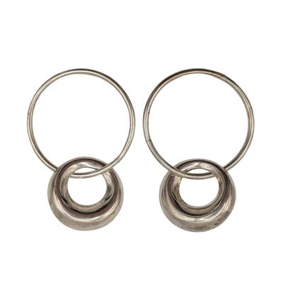 Signed Taxco Sterling Silver Double Hoop Dangle Earrings