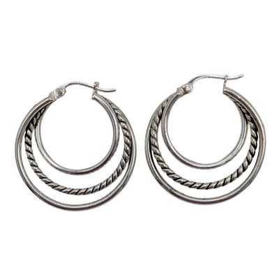 Sale Photo Thumbnail #214: Signed Sterling Silver Twisted Triple Hoop Earrings