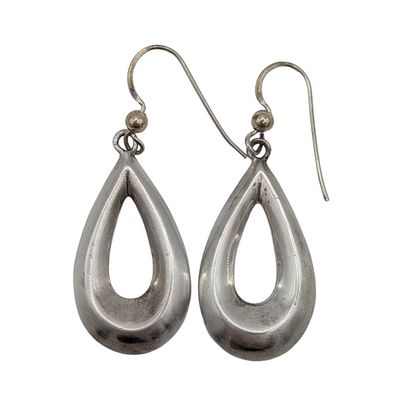 Sale Photo Thumbnail #505: Signed Sterling Silver Open Teardrop Hook Earrings