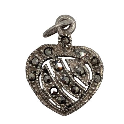 Sale Photo Thumbnail #265: Signed Sterling Silver Marcasite Filigree Heart Charm