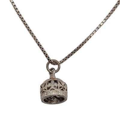 Sale Photo Thumbnail #88: Italian Signed Sterling Silver Crown Pendant Box Chain Necklace