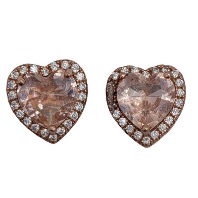 Sale Photo Thumbnail #552: Signed Rose Gold Over Pink & Clear Rhinestone Heart Stud Earrings