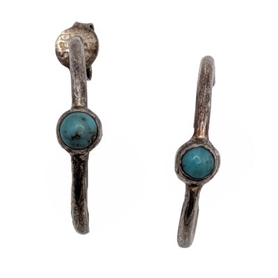 Sale Photo Thumbnail #201: Sterling Silver Turquoise Hoop Earrings