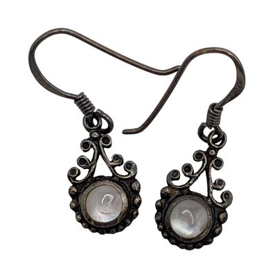 Sale Photo Thumbnail #291: Signed Sterling Silver Milky Glass Teardrop Hook Earrings