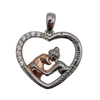 Sale Photo Thumbnail #421: Sterling Silver Multi Rhinestones Girl W/ Dog Heart Pendant Engraved