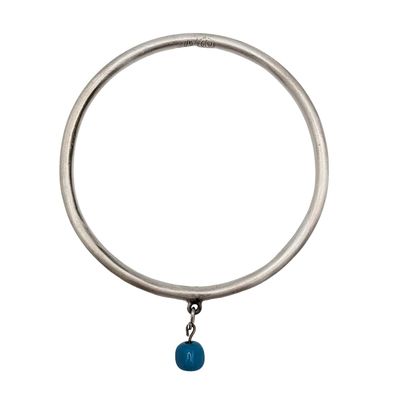 Sale Photo Thumbnail #43: Signed Sterling Silver Blue Bead Bangle Bracelet