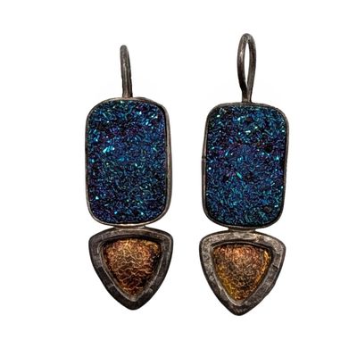 Sale Photo Thumbnail #370: Signed Sterling Silver Purple Drusy Quartz Hook Earrings