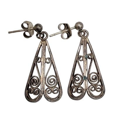 Sale Photo Thumbnail #119: Sterling Silver Double Teardrop Filigree Dangle Earrings