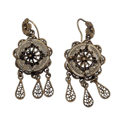 Sale Photo Thumbnail #139: Gold Over Sterling Silver Filigree Flower Hook Earrings