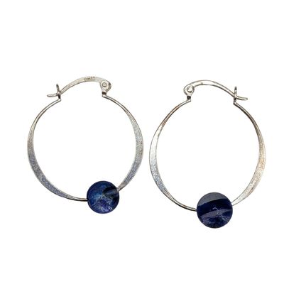Signed Sterling Silver Beaded Hoop Earrings