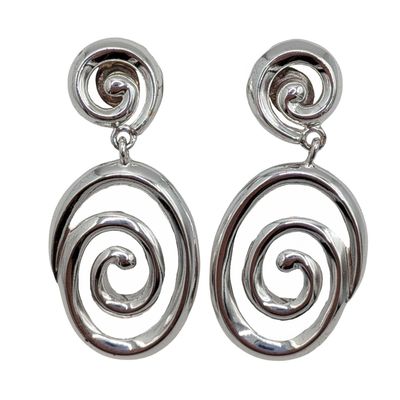 Sale Photo Thumbnail #110: Signed Sterling Silver Double Swirl Dangle Earrings