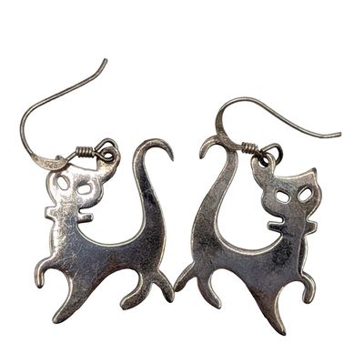 Sale Photo Thumbnail #595: Signed Sterling Silver Cat Hook Earrings