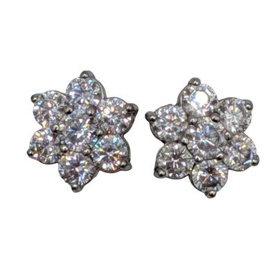 Sale Photo Thumbnail #300: Signed Sterling Silver Cubic Zirconia Flower Stud Earrings