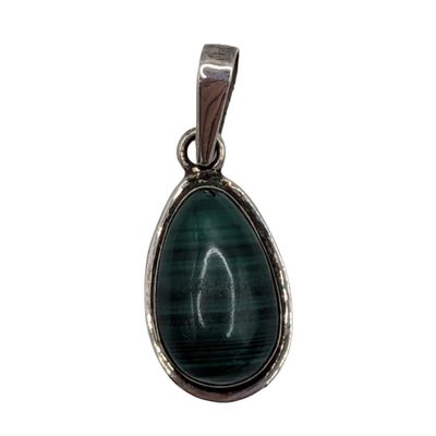 Sale Photo Thumbnail #578: Signed Sterling Silver Teardrop Malachite Raised Pendant