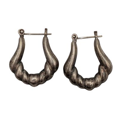 Sale Photo Thumbnail #356: Signed Sterling Silver Scalloped Puffy Hoop Earrings