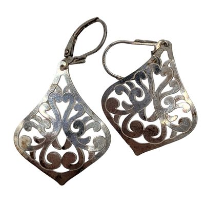 Sale Photo Thumbnail #65: Signed Sterling Filigree Drop Earrings