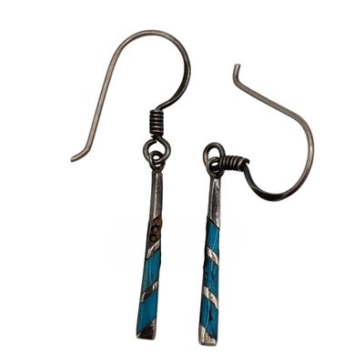 Sale Photo Thumbnail #566: Signed Sterling Silver Turquoise Inlay Hook Earrings