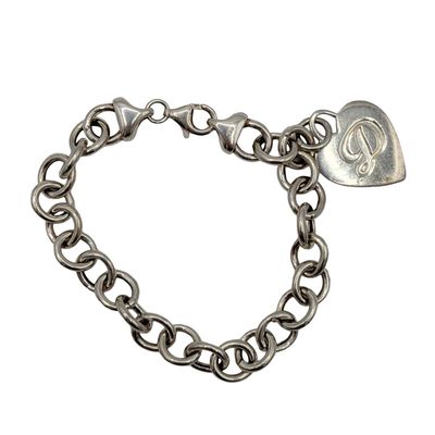 Sale Photo Thumbnail #199: Italian Signed Sterling Silver Heart Pendant Rolo Bracelet