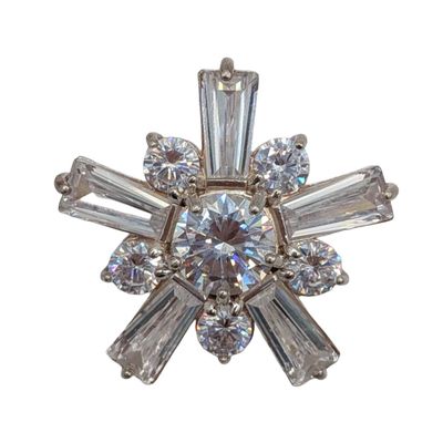Sale Photo Thumbnail #567: Signed Sterling Silver Clear Gemstone Snowflake Brooch