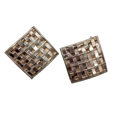 Sale Photo Thumbnail #261: Signed Sterling Silver Square Weave Stud Earrings