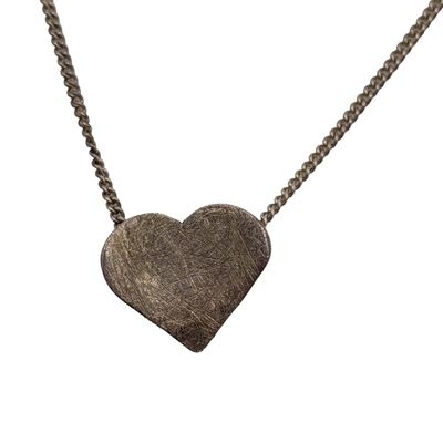 Sale Photo Thumbnail #547: Signed Sterling Silver Heart Pendant Curb Chain Necklace