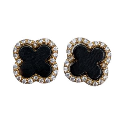 Sale Photo Thumbnail #520: Gold Over Sterling Silver Onyx Rhinestone Cross Stud Earrings