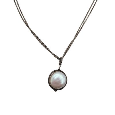 Sale Photo Thumbnail #311: Signed Sterling Silver Pearl Double Cable Chain Necklace