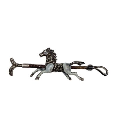 Sale Photo Thumbnail #48: Sterling Silver Enamel Marcasite Horse & Crop Stock Pin Bar Brooch