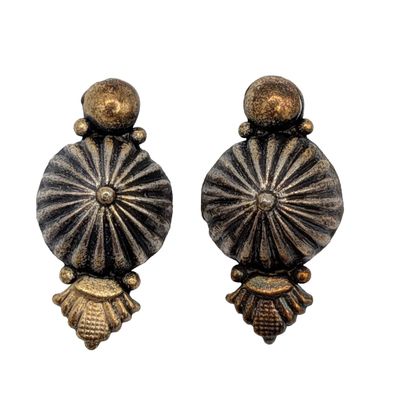 Sale Photo Thumbnail #225: Signed Gold Over Sterling Silver Ribbed Dome Scallop Bottom Stud Earrings