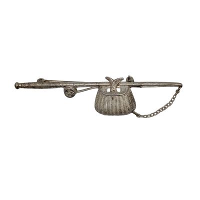 Sale Photo Thumbnail #100: Beau Sterling Silver Fishing Rod & Basket Brooch